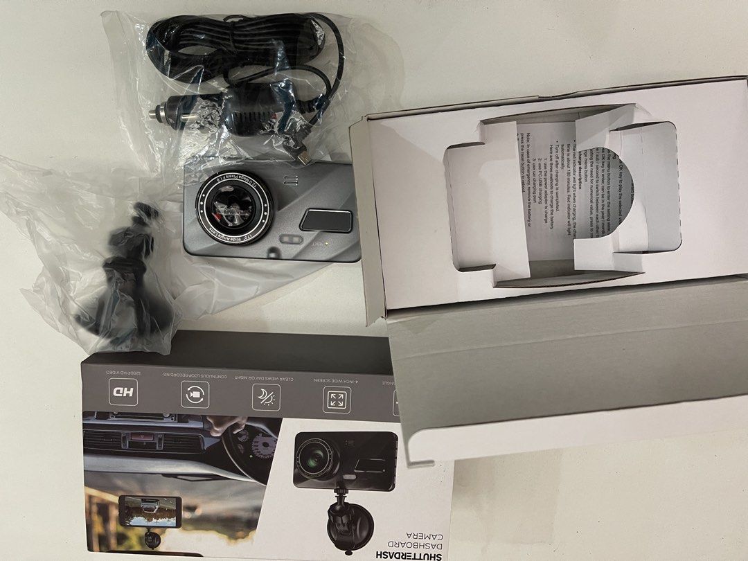 Shutterdash Dashboard Camera HD 4.0 Inch Wide Screen (Category: Cameras) located in Pasig City. Submitted by altopentle (Listing ID 1469211666, Image 3). Description: - Brand: Shutterdash Dashcam - Screen: 4.0-inch LCD display - Resolution: 1280x720p HD video - Lens: 170-degree wide angle - Condition: Unused, complete with original box - Inclusions: Suction mount, car charger, micro USB cable, and user manual RFS: Surplus/Decluttering. See photos