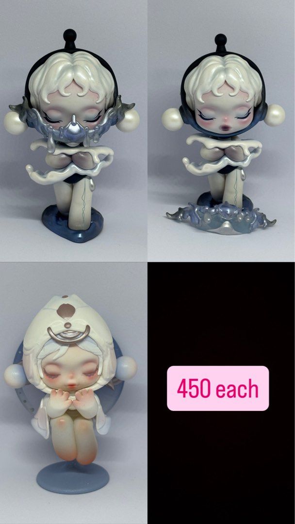 Skullpanda Blind Box Designer Toy Figures (Category: Designer & Blind Box Toys) located in Las Pinas. Submitted by silverfalcon_dbc769 (Listing ID 1469342932, Image 2). Description: Â�� Authentic Skullpanda Art Toys • Price: ₱450 each • Available Designs: - White fluffy cat costume - Green plant hooded figure - Brown rabbit with teapot - Dark-skinned character holding voodoo doll - Polar bear hooded figure with blue base • Note: Pink and black ha