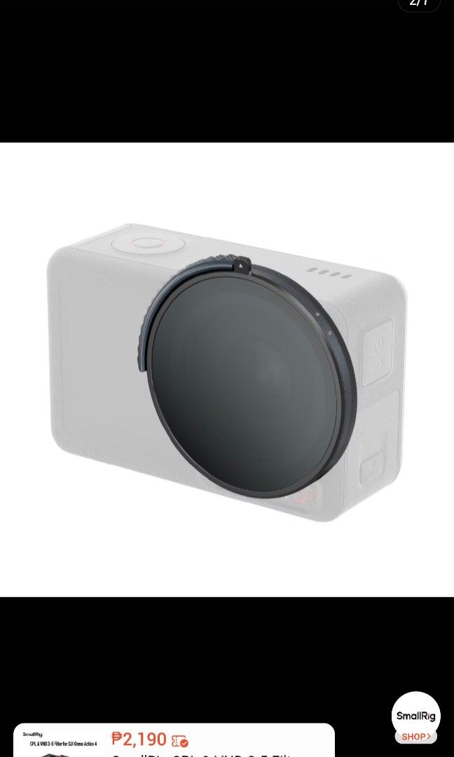 SmallRig CPL & VND 3–5 Filter for DJI Osmo Action 4 and 5 pro (Category: Other Gadgets) located in Manila. Submitted by panduuuu_08 (Listing ID 1469333389, Image 1). Description: SmallRig CPL & VND 3–5 Filter for DJI Osmo Action 4 & 5 pro — ₱1,850 FIXED Selling my SmallRig CPL & VND 3–5 filter for the DJI Osmo Action 4. Great for action camera users who want more control over reflections, glare, and exposure when shooting outdoors, especially for