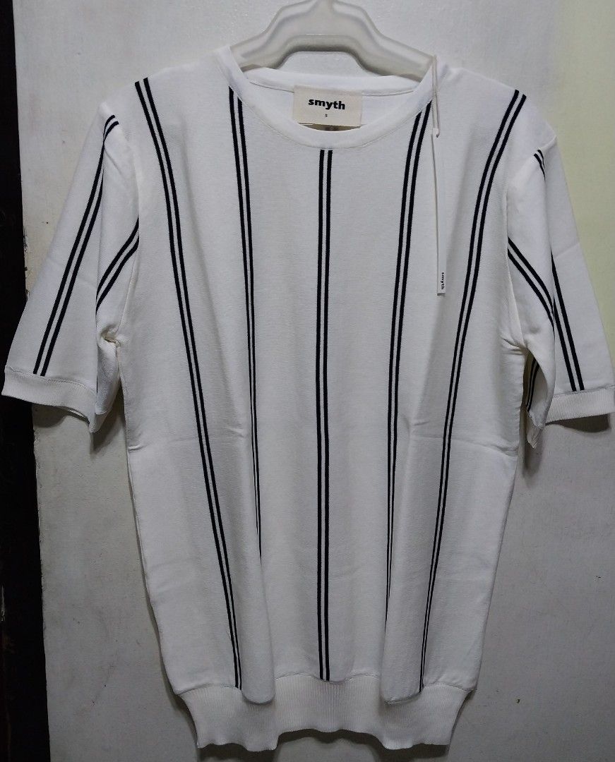 Smyth White Vertical Striped Knit Short Sleeve Tee (Category: Shirts) located in Manila. Submitted by PrinceDani.Clothing (Listing ID 1469223026, Image 3). Description: Smyth knit vertical stripes shortsleeves small 20in width 27in length brand new with tag .
