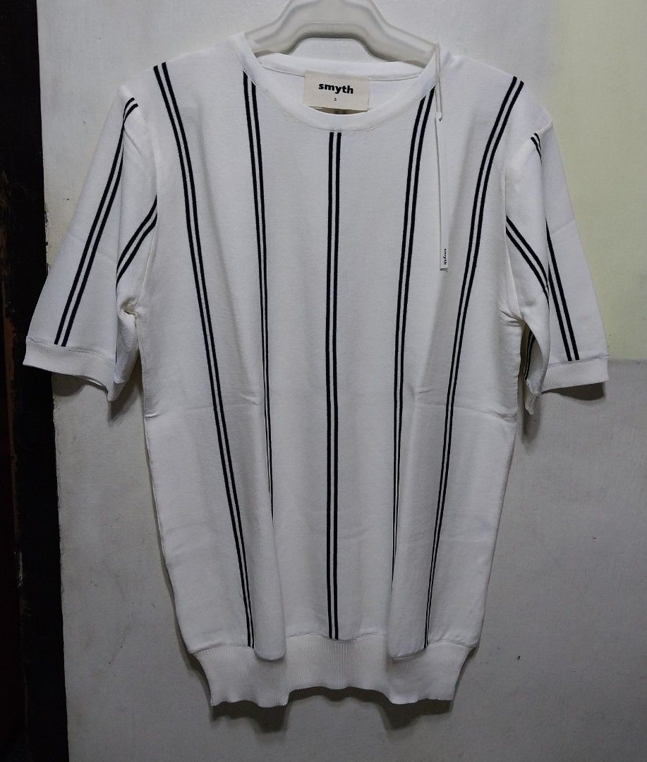 Smyth White Vertical Striped Knit Short Sleeve Tee (Category: Shirts) located in Manila. Submitted by PrinceDani.Clothing (Listing ID 1469223026, Image 2). Description: Smyth knit vertical stripes shortsleeves small 20in width 27in length brand new with tag .