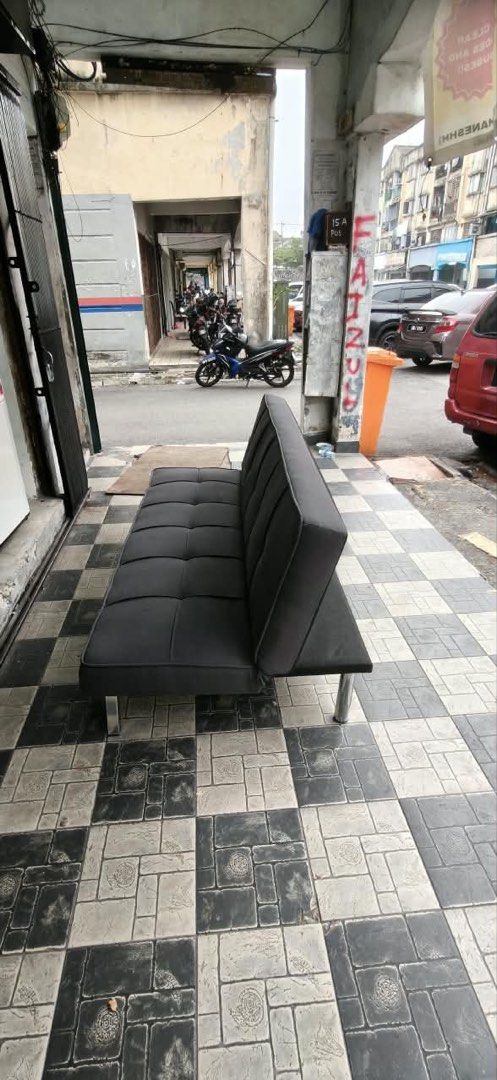 Sofa Bed (Category: Sofas) located in Klang. Submitted by silver_silentphoenix (Listing ID 1469270773, Image 2). Description: ✅ Stylish dark grey design ✅ Converts from sofa to flat bed ✅ Foldable backrest ✅ Comfortable padded seating ✅ Modern design with metal legs ✅ Suitable for small homes, apartments, guest rooms and offices.