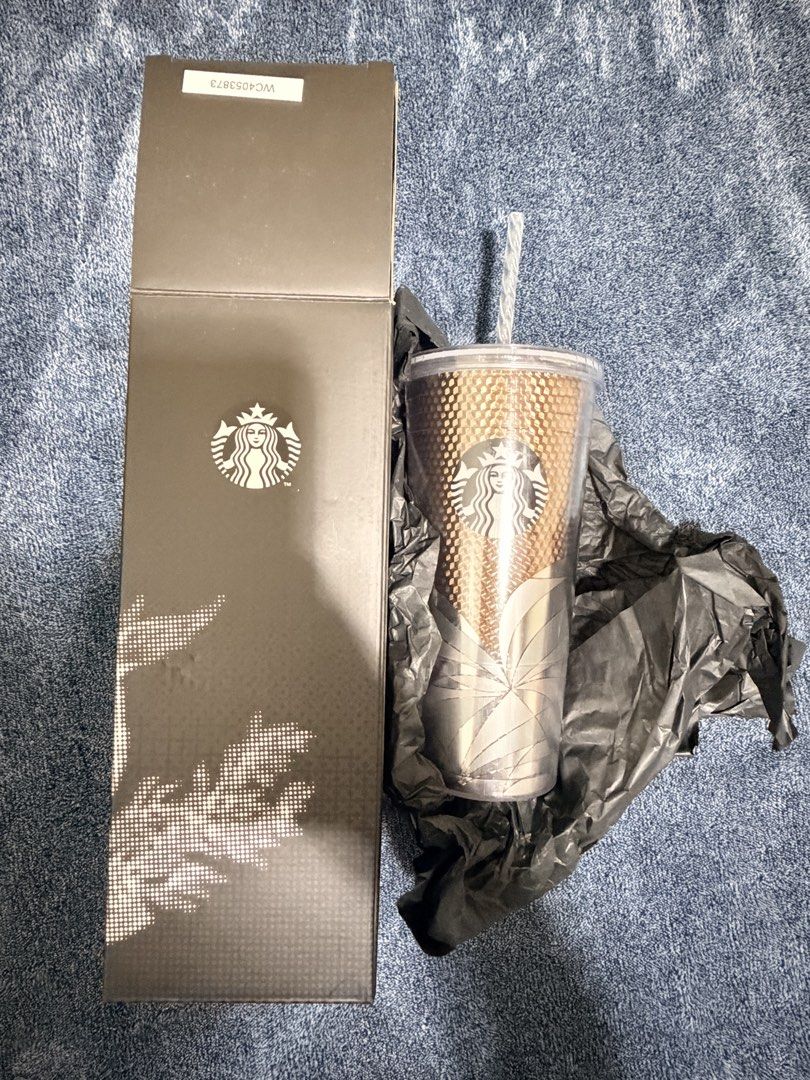 Starbucks Studded Cold Cup Tumbler with Box (Category: Water Bottles & Tumblers) located in Cavite. Submitted by mgd.blessed (Listing ID 1469312348, Image 2). Description: - Authentic Starbucks cold cup tumbler - Stunning rose gold gradient finish with textured studded pattern - Includes clear lid, matching straw, and original black branded box with tissue paper - Condition: lightly used, and stored properly - Perfect for collection -I have 2.