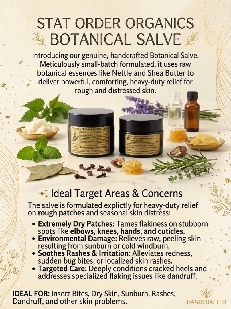 STAT ORDER ORGANICS- BOTANICAL SALVE (Category: Everything Else Others) located in Mandaluyong City. Submitted by Skin_ClothingEmpire (Listing ID 1469200404, Image 2). Description: Available @ 30ml-480 50ml-750.