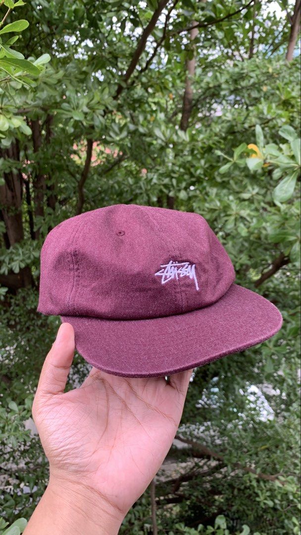 Stussy Burgundy Strapback Cap (Category: Caps & Hats) located in Pasig City. Submitted by greatestpickup (Listing ID 1469329735, Image 2). Description: - Brand: Stussy - Style: Strapback - Color: Burgundy with white embroidered signature logo - Closure: Adjustable black strap with metal buckle 1,500 only.