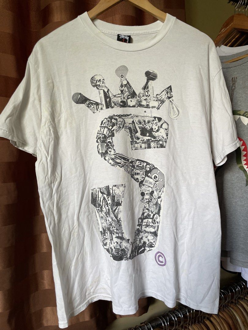 Stussy S Crown Collage (Category: Tshirts & Polo Shirts ) located in Marikina City. Submitted by kaelnbellecloset (Listing ID 1469198455, Image 1). Description: Yellow Stains & Issue on Neckline.