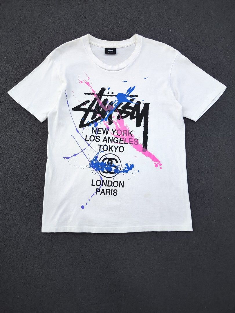 Stussy World Tour Tee (Category: Tshirts & Polo Shirts ) located in Bulacan. Submitted by emilj23 (Listing ID 1469198155, Image 3). Description: Stussy World Tour Tee Size M on tag L 26 W 18.5 Condition 9/10 Color rate 9/10 Issue Minimal Stain.