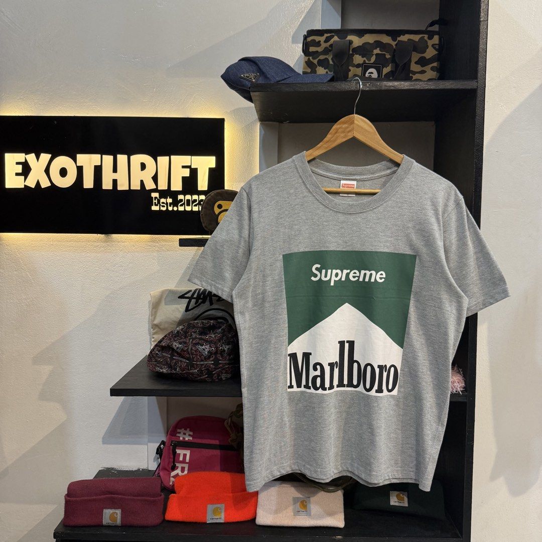Supreme Marlboro Grey T-Shirt (Category: Tshirts & Polo Shirts ) located in Manila. Submitted by carbungcoalex (Listing ID 1469333206, Image 1). Description: SUPREME MARLBORO GREY SHIRT 20 by 26.5 Good Condition Complete tags 1K CLAIM.