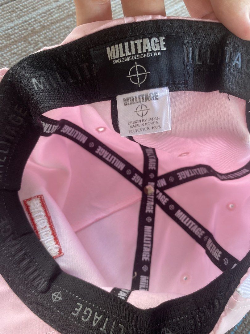 Supreme x Millitage Panel Cap (Category: Caps & Hats) located in Taguig. Submitted by offther4ck (Listing ID 1469166068, Image 3). Description: Color Pink - Adjustable strap - Minimal issue on the brim ( stain ) .