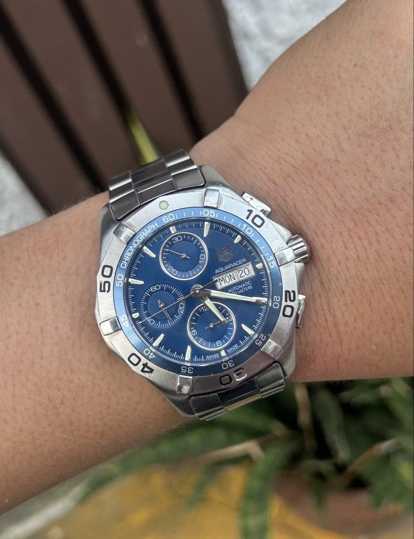 TAG Heuer Aquaracer Automatic Chronograph (Category: Luxury Watches) located in Manila. Submitted by timer_starts (Listing ID 1469258131, Image 2). Description: Ref: CAF2012 Size: 44mm Movement: Automatic Case Material: Steel Dial: Blue.