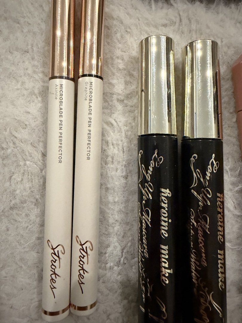TAKE ALL! (Category: Makeup) located in Manila. Submitted by nini_archives (Listing ID 1469252770, Image 3). Description: Chanel Les beiges (lightest shade) 80% Said concealer (pinkish shade) 95% Hermes eye pencils brown and black (90%) Kissme heroine black and brown mascara (75%) Strokes eyeliner (80%) sky high mascara (95%) Vice lip liner (40%) Peripera contour stick (75%) Strokes black eyeliner (70%).