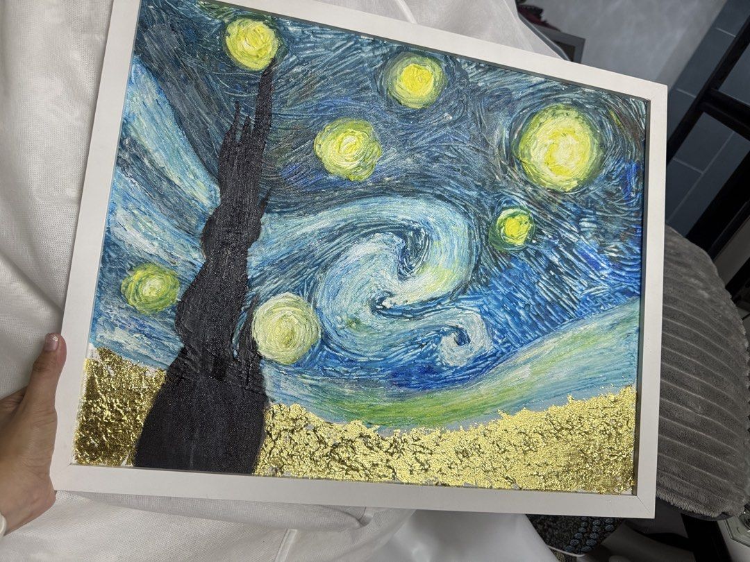 Textured Starry Night Gold Painting (Category: Art & Prints) located in San Jose del Monte. Submitted by agoraartmarket (Listing ID 1469319379, Image 2). Description: With frame! Original hand made.