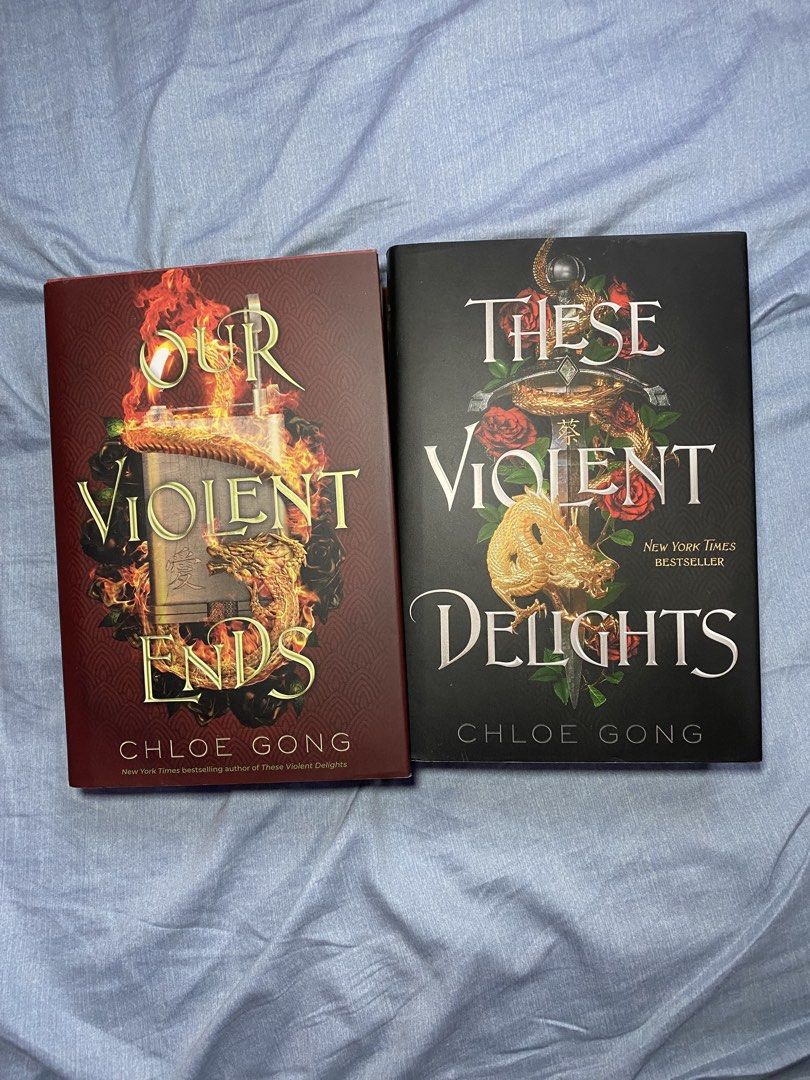 These Violent Delights & Our Violent Ends by Chloe Gong (Category: Storybooks) located in Poro. Submitted by rikkisprelovedthings (Listing ID 1469334705, Image 1). Description: - Set of 2 bestselling YA fantasy novels by Chloe Gong - Includes: These Violent Delights and Our Violent Ends - Format: Hardcover editions with original dust jackets - Condition: Clean pages, sharp corners, minimal shelf wear - Perfect for fans of dark historical romance 