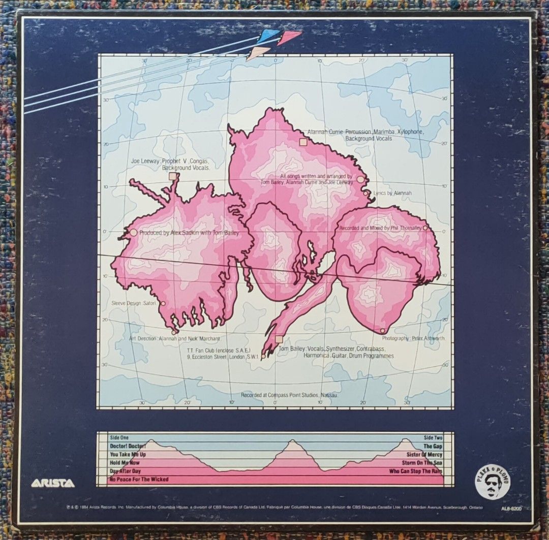 Thompson Twins - Into The Gap LP Vinyl Record (Category: Vinyls) located in Quezon City. Submitted by plaka.o.plomo (Listing ID 1469231825, Image 2). Description: Artist(s) : Thompson Twins Album : Into The Gap Year : 1984 Media : VG+ Color : Black Sleeve : VG+ No. : 1x Vinyl Size : 12" RPM : 33 Country : Canada Catalog No. : AL8-8200 Tracklist : - Side One 1. Doctor! Doctor! 4:38 2. You Take Me Up 4:26 3. Day After Day 3:48 4. Sister Of Mercy 5: