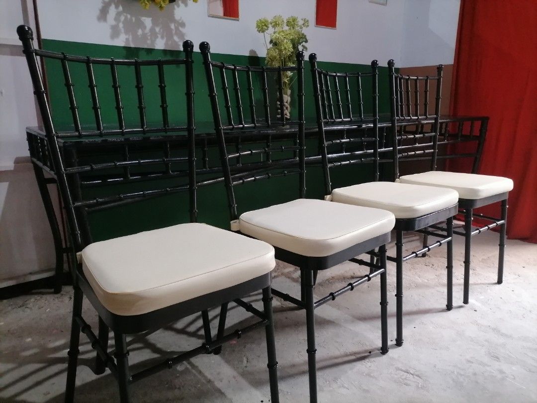Tiffany Chair with White Cushion (Category: Chairs) located in Apalit. Submitted by marketph (Listing ID 1469335063, Image 3). Description: - 4PCS Tiffany Chairs - Includes white seat cushions - Good condition and ready to use - Perfect for dining room - Location: Pampanga (Pickup Only).