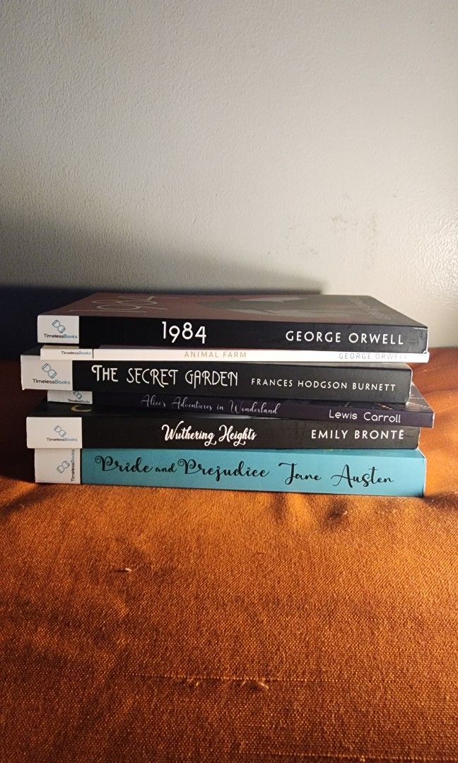 Timeless Books Classics (Bundle 6pcs) (Category: Storybooks) located in Quezon City. Submitted by nhingking (Listing ID 1469316646, Image 1). Description: Take all for 1000 pesos. All Brand New‼️ Available also per piece‼️ 6pcs Timeless Books Classics (Brandnew Unsealed) • 1984 • Animal Farm • The Secret Garden • Alice's Adventures in Wonderland • Wuthering Heights • Pride and Prejudice Also available: ● Jane Eyre for 500 pesos (brandnew sealed) 