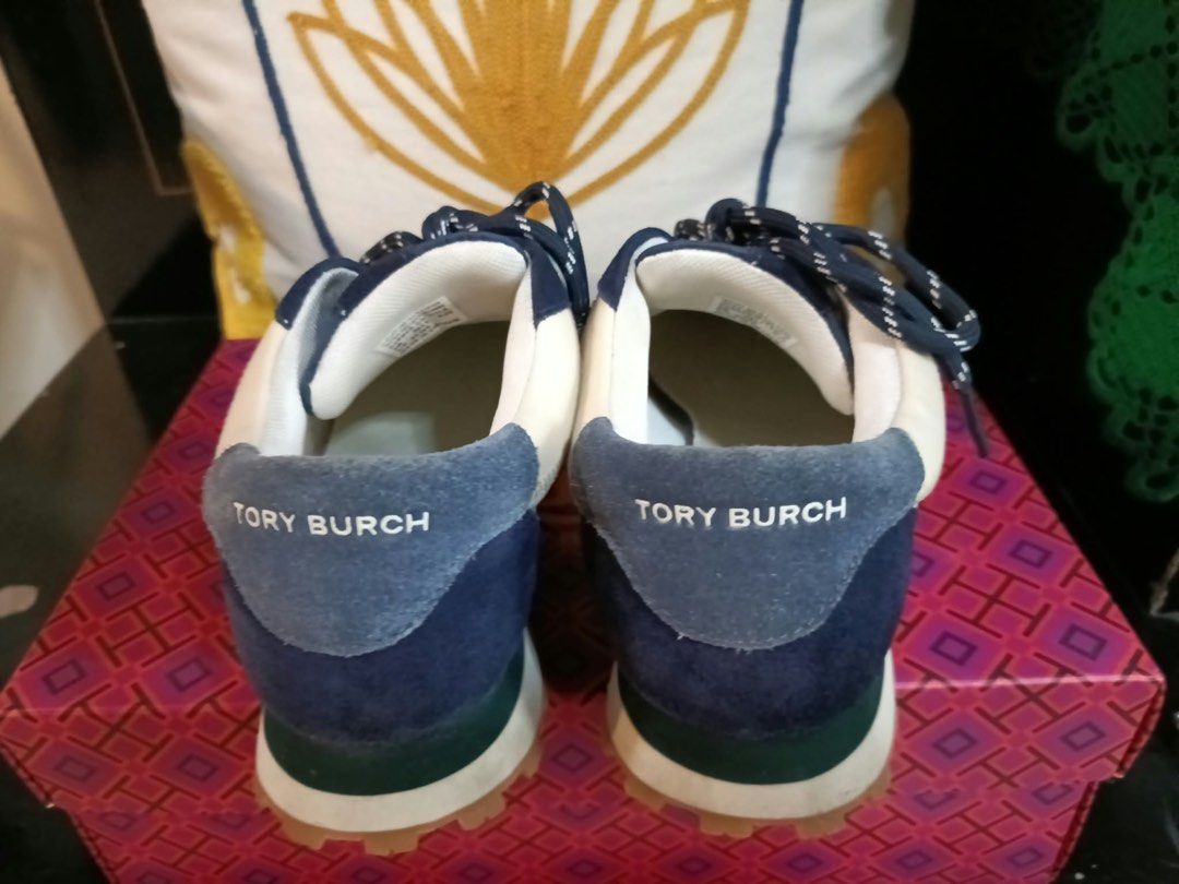 Tory Burch Colorblock Good Luck Trainer Sneakers (Category: Sneakers) located in Ozamiz City. Submitted by Maney8 (Listing ID 1469290315, Image 3). Description: - Brand: Tory Burch - Model: Good Luck Trainers - Colorway: Blue, white, and multi-color - Materials: Suede and nylon upper with durable rubber sole - Design details: Signature circular T logo, contrast dark laces, and branded heel counter - Sole: Chunky patterned rubber for extra grip an