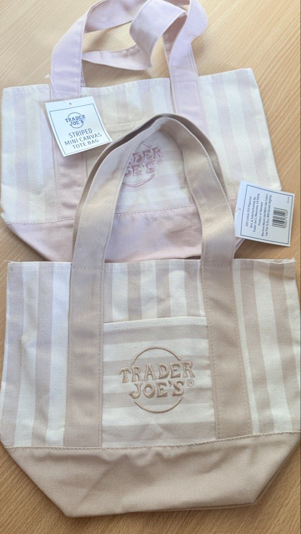 Trader Joe's Striped Mini Canvas Tote Bag (Category: Tote Bags) located in Quezon City. Submitted by shirleyjane06 (Listing ID 1469385327, Image 1). Description: - Authentic Trader Joe's striped mini canvas tote bag - Color options: Pastel Pink or Neutral Beige .