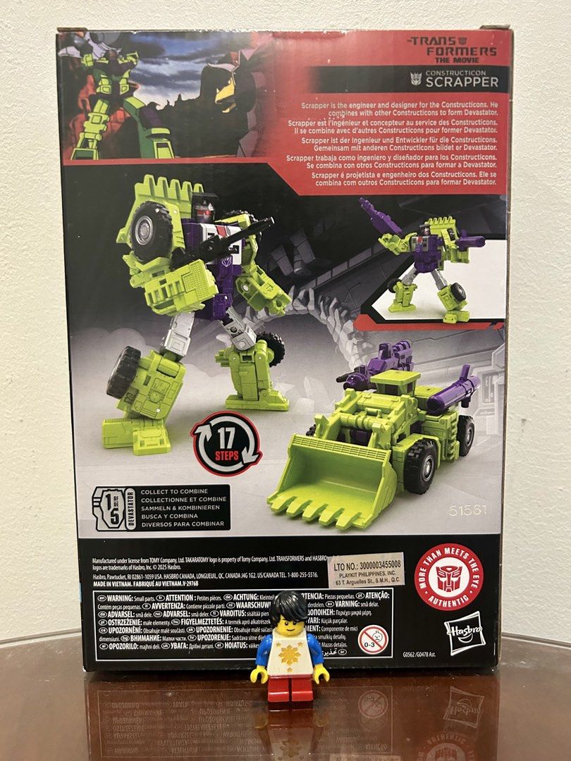 Transformers Studio Series Constructicon Scrapper Toy Figure (Category: Figurines & Statues) located in Pasig City. Submitted by nobrainer.deals (Listing ID 1469163856, Image 2). Description: - Official Hasbro Transformers Studio Series Constructicon Scrapper - Movie-inspired design with original packaging included - Converts from robot to construction vehicle in 17 steps - Number 1 of 5 needed to build the massive Devastator combiner.