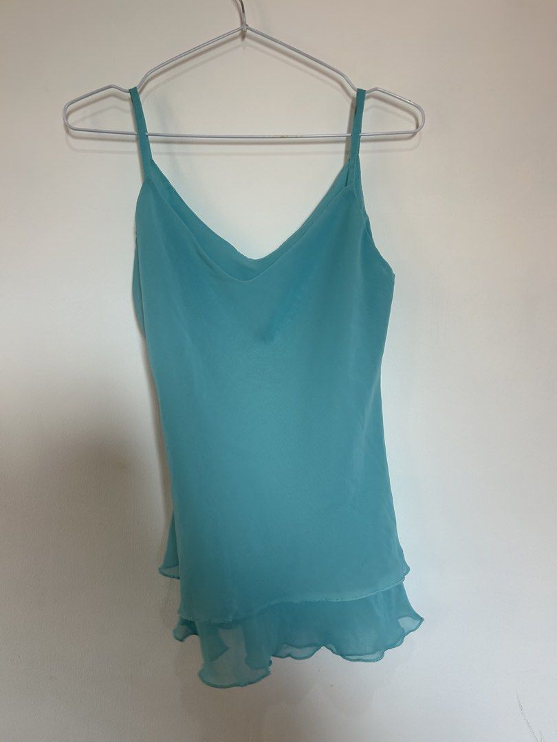 Turquoise Layered Chiffon Cami Tank Top (Category: Sleeveless) located in Batangas. Submitted by wearmegals (Listing ID 1469192527, Image 2). Description: - sheer fabric.