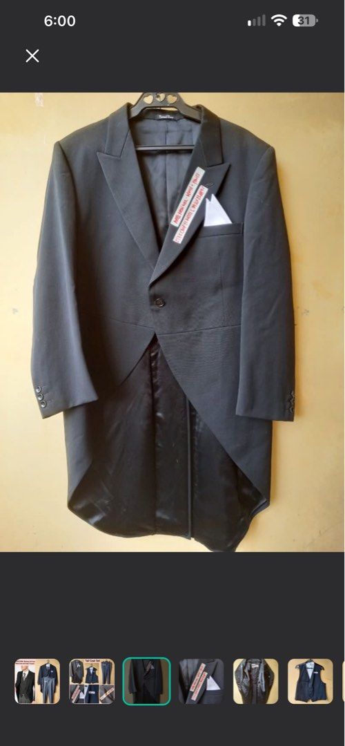 Tuxedo long back set with pants (Category: Coats, Jackets and Outerwear) located in Antipolo. Submitted by eppcom (Listing ID 1469222627, Image 2). Description: Tuxedo Set long back used once in costume party..