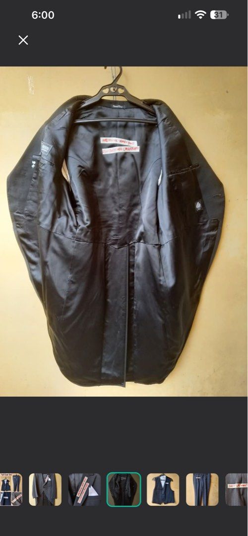 Tuxedo long back set with pants (Category: Coats, Jackets and Outerwear) located in Antipolo. Submitted by eppcom (Listing ID 1469222627, Image 3). Description: Tuxedo Set long back used once in costume party..