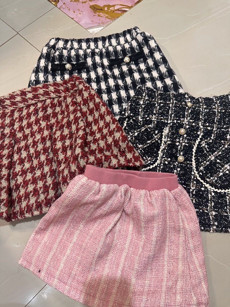 Tweed skirts for kids (Category: Babies & Kids Fashion) located in Tandag. Submitted by kawaiispreloved (Listing ID 1469248733, Image 1). Description: 1. Size 140, 9-10 y/o 2. 4-6 y/o 3. 5-7 y/o 4. 3-5 y/o 280 each, take all 1k.