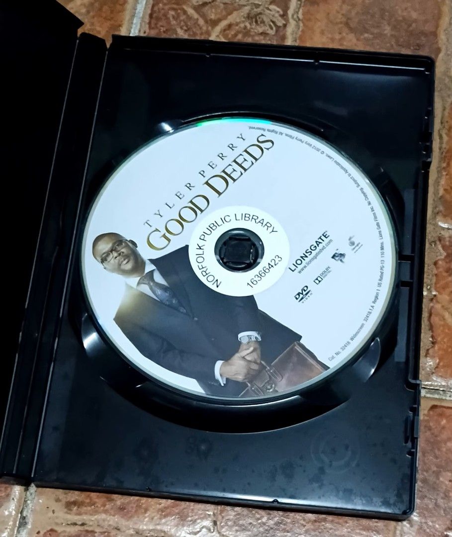 Tyler Perry's Good Deeds DVD Widescreen Lionsgate (Category: CDs & DVDs) located in Quezon City. Submitted by dancatz (Listing ID 1469230308, Image 2). Description: □ P 100.00 - Title: Tyler Perry's Good Deeds DVD - Release: Lionsgate, 2012 - Format: Widescreen, Rated PG-13 (110 mins) - Special Features: Includes 'Two Worlds Collide' and 'Motherly Love' featurettes - Condition: Includes case and disc; ex-library copy with stickers on the cover an