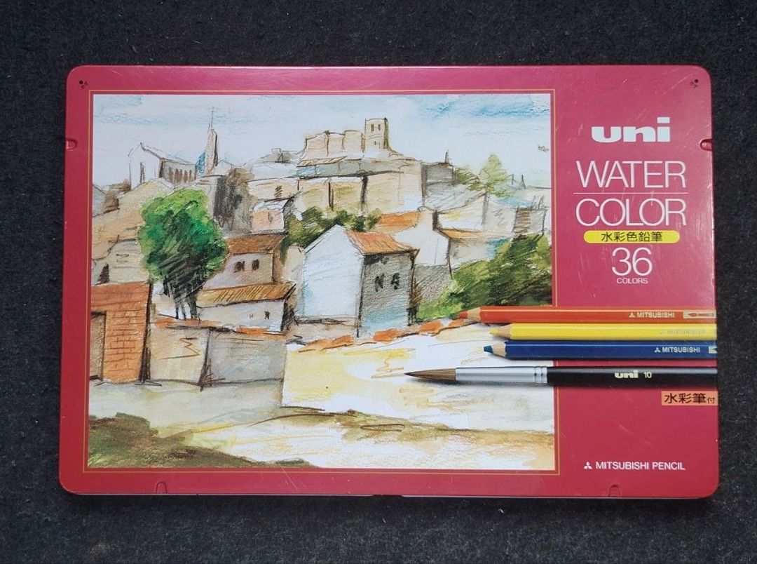 Uni Water Color Pencils 36 Colors Set (Category: Stationery & School Supplies) located in Rizal. Submitted by p_0324 (Listing ID 1469181908, Image 1). Description: - Complete set of 36 Uni watercolor pencils - Includes original metal tin case with built-in color chart - Comes with a matching paintbrush nestled inside the lid - Pencils are at full length with minimal use - Ideal for sketching and watercolor painting projects.