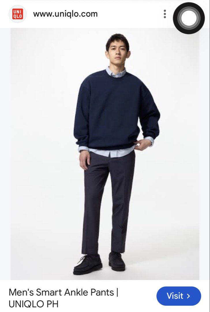 Uniqlo Ankle Pants (Category: Chinos) located in Kabankalan. Submitted by secondhandgemsz (Listing ID 1469240319, Image 2). Description: Size 28-30w x 36L x 7hem Like new Dark blue actual color.