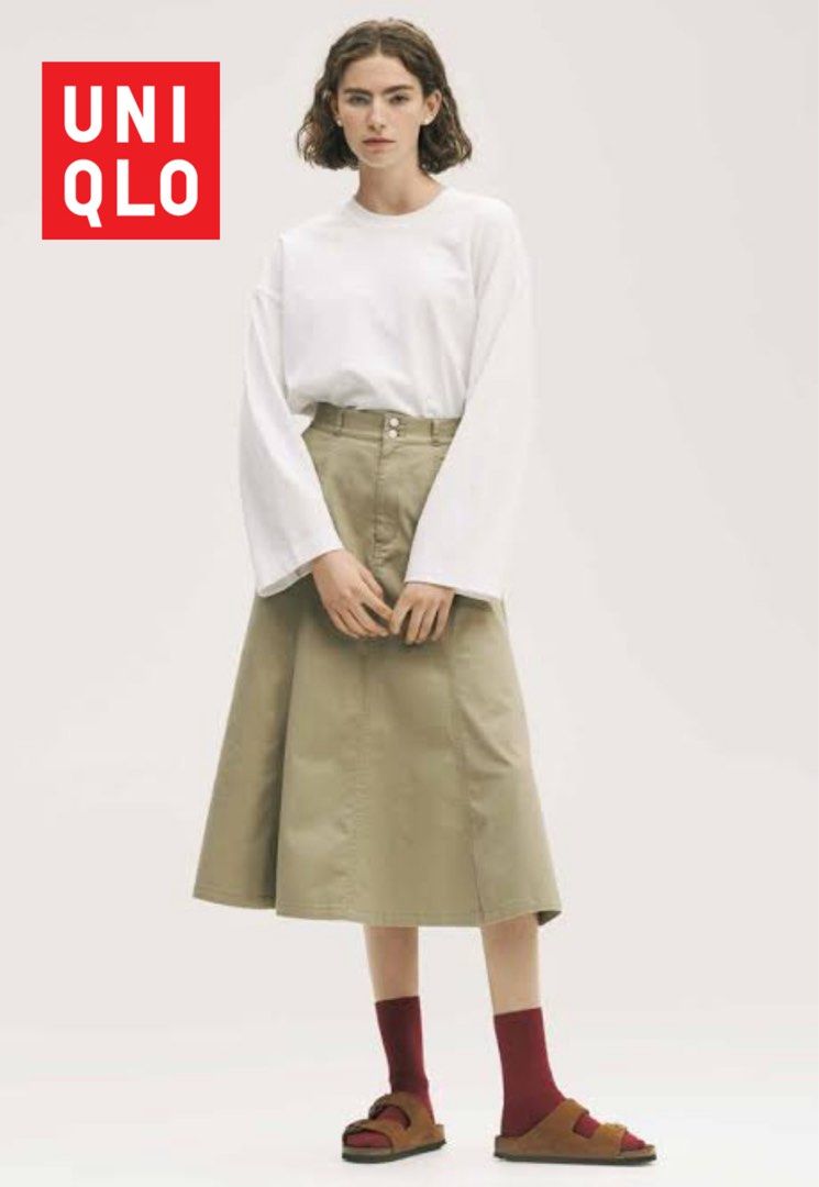 Uniqlo Cotton Skirt (Category: Skirts) located in Muntinlupa City. Submitted by caroucella (Listing ID 1469220618, Image 1). Description: Uniqlo Khaki 64cm waist, 91cm hip (Tag size) 97% cotton, 3% spandex High-waisted with flared silhouette Double button closure, front zipper, and two side pockets Excellent, versatile neutral piece Waist 26inches.