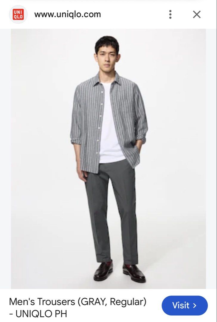 Uniqlo Trousers (Category: Chinos) located in Kabankalan. Submitted by secondhandgemsz (Listing ID 1469241083, Image 2). Description: Size 34-36w x 39L x 7hem Like new No flaws Dark grey.