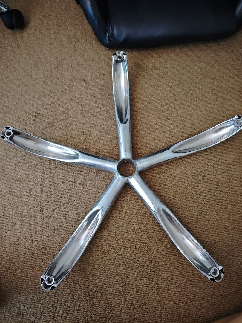 Universal size steel feet 32cm (Category: Office Furniture & Fixtures) located in Paranaque City. Submitted by anonymoosh (Listing ID 1469228554, Image 3). Description: Brand new - unused Free 5 wheels Rfs. Bought new chair. Heavy-duty electroplated steel chair base with a solid chrome finish. Radius is 32cm with standard push-in wheel sockets. Fits most office and gaming swivel chairs. Perfect, sturdy replacement for broken bases. loc bf paranaq