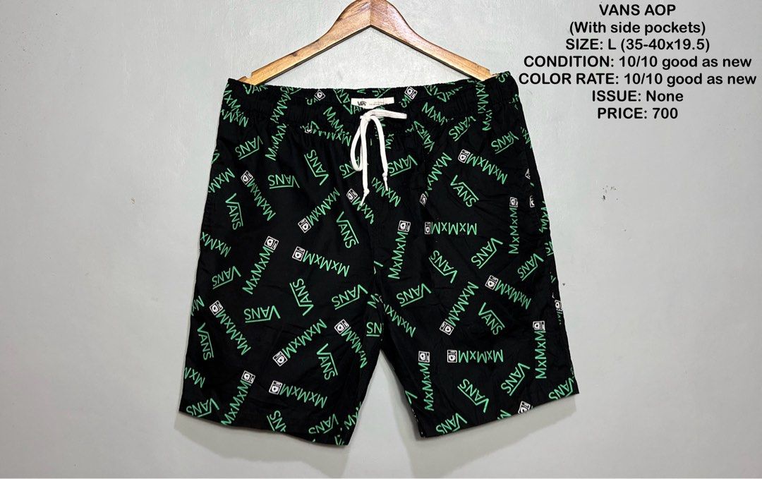 VANS AOP SHORTS (Category: Shorts) located in Bulan. Submitted by moonfindsthrifteditems (Listing ID 1469216929, Image 1). Description: (With side pockets) SIZE: L (35-40x19.5) CONDITION: 10/10 good as new COLOR RATE: 10/10 good as new ISSUE: None PRICE: 700.