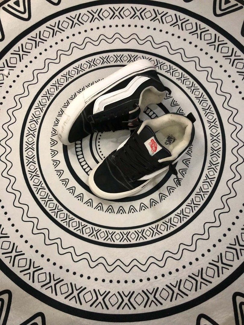 Vans Knu Skool Black White Skate 🫶 (Category: Sneakers) located in Manila. Submitted by sonkicks (Listing ID 1469312640, Image 1). Description: - Model: Vans Knu Skool (Black and White) - Style: Chunky laces, puffy tongue, and signature side stripe - Sole: Waffle grip outsoles with plenty of tread left - Details: Red 'Vans Off The Wall' logo patch on the heel - Condition: Good pre-loved condition with minor scuffing on the front toe bumper of th