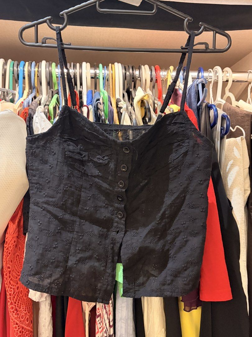 Various Tops ₱130 each (Category: Sleeveless) located in Makati City. Submitted by samfanny07845 (Listing ID 1469334870, Image 3). Description: - Style: Sleeveless halter neck crop top - Fabric: Lightweight with unique all-over textured crinkled detail - Fit: Adjustable ties at the back neck for a custom fit - Condition: Worn only once, super clean and well-maintained - Pairing: Great with high-waisted denim or skirts for warm weather outings.