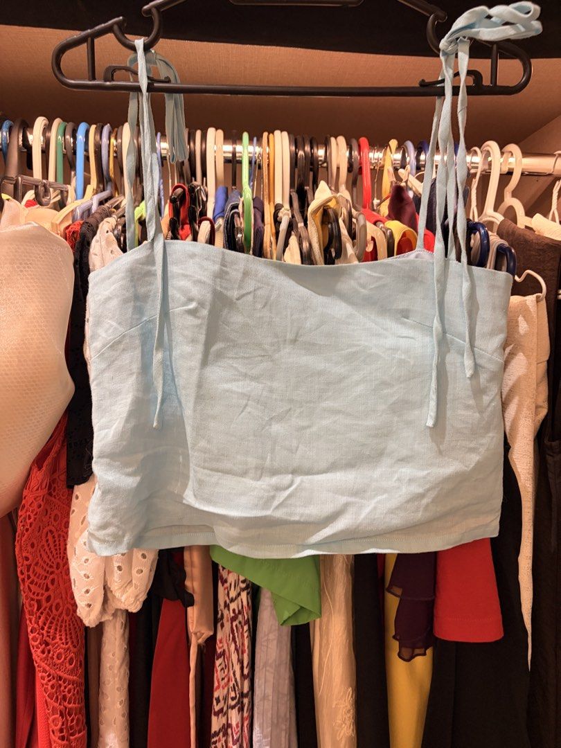 Various Tops for 380 each (Category: Sleeveless) located in Makati City. Submitted by samfanny07845 (Listing ID 1469335706, Image 2). Description: - Bundle of 5 assorted crop tops and camis - burgundy velvet, light blue tie-strap, yellow tube top, blue ribbed halter, and metallic crinkled halter - Wardrobe clearout piece, grabbing a new owner soon.