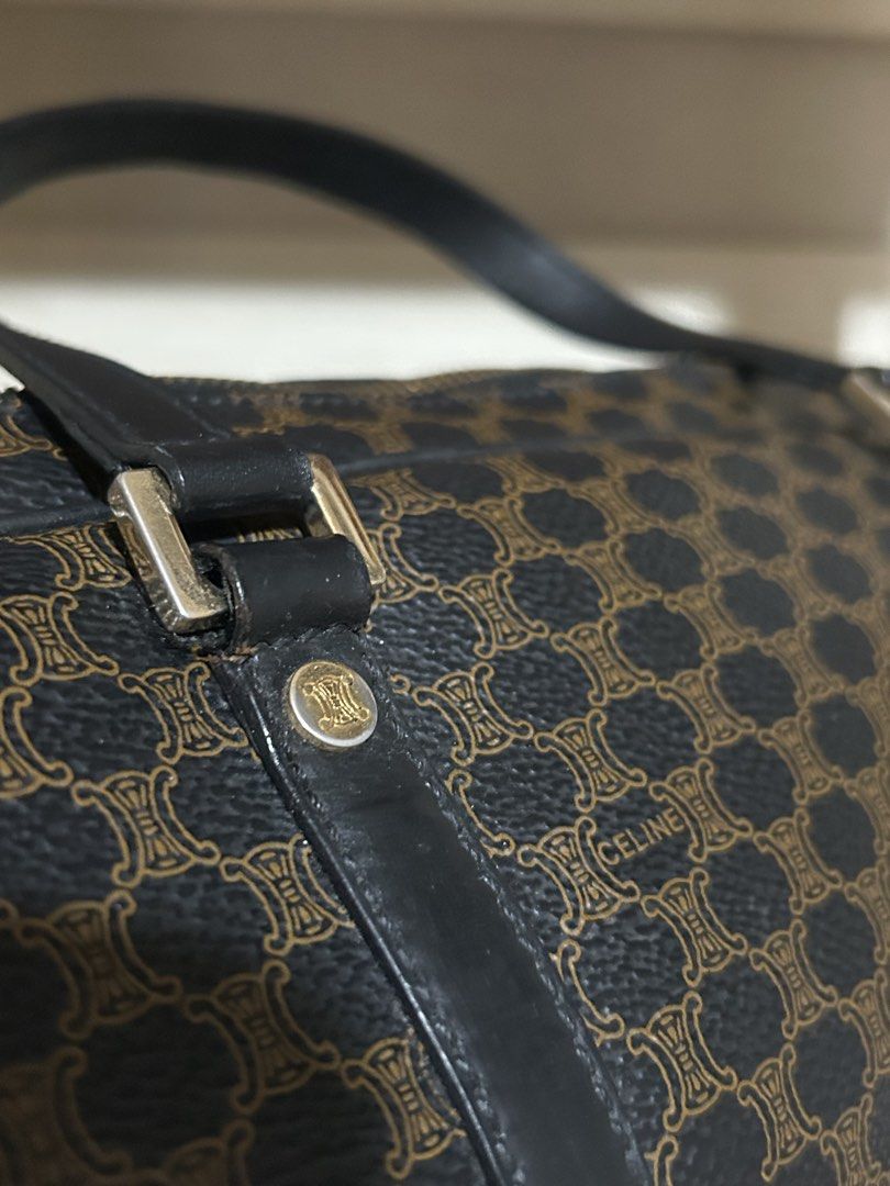 Vintage Celine Macadam Papilon Handbag (Category: Luxury Bags & Wallets) located in Quezon City. Submitted by elscloset2025 (Listing ID 1469338708, Image 3). Description: WITH ENTRUPY AUTHENTICATION - Brand: Celine - Style: Barrel bag / Cylindrical shoulder bag - Color/Pattern: Classic brown monogram with black accents - Material: Sturdy coated canvas with black leather straps - Hardware: Gold-tone hardware with embossed branding - Closure: Conve