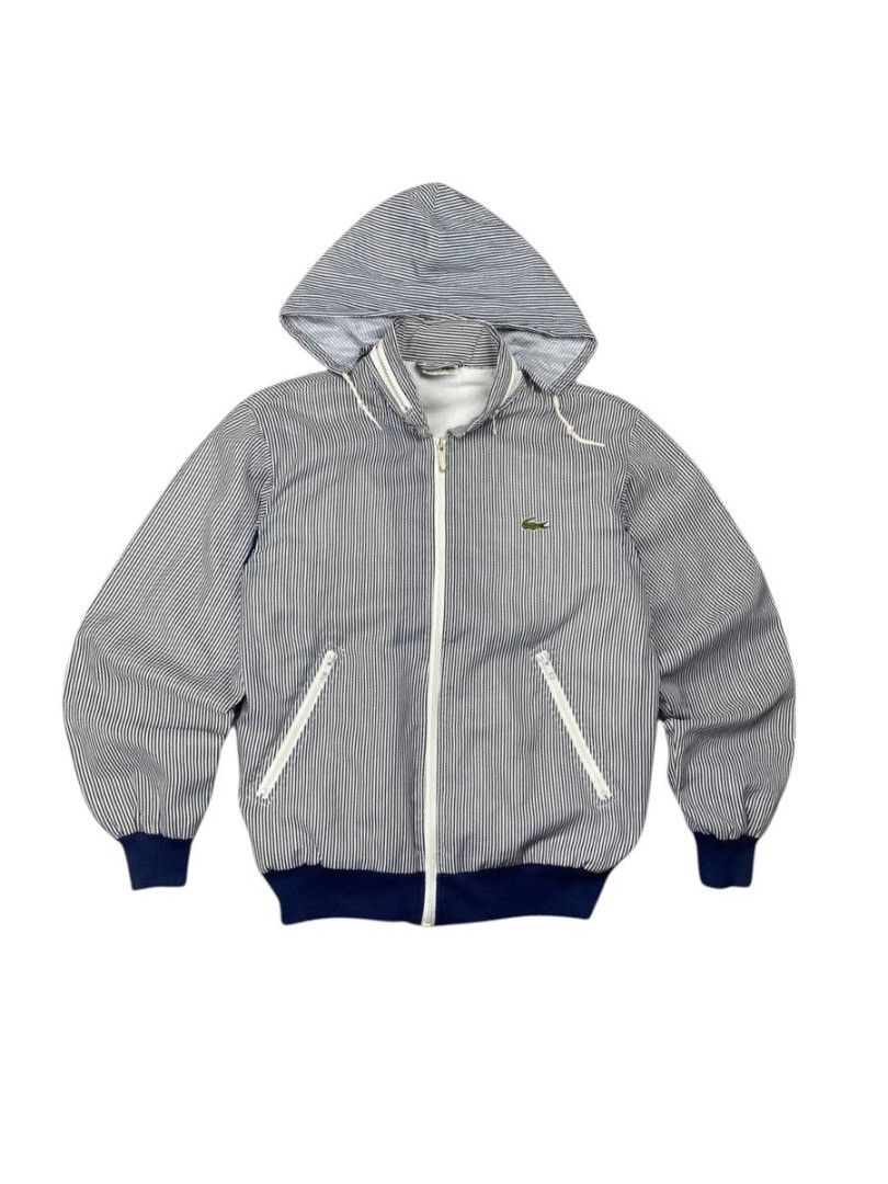 VINTAGE CHEMISE LACOSTE PIN STRIPE JACKET (Category: Coats, Jackets and Outerwear) located in Bayombong. Submitted by Gentlemans_ClosEt (Listing ID 1469299079, Image 1). Description: VINTAGE CHEMISE LACOSTE PIN STRIPE JACKET (Foldable Zip pocket Hoodie) SIZE 22 ON TAG BEST FIT XL SIZE DIMES: W25 X L30 GOOD CONDITION NO ISSUES.
