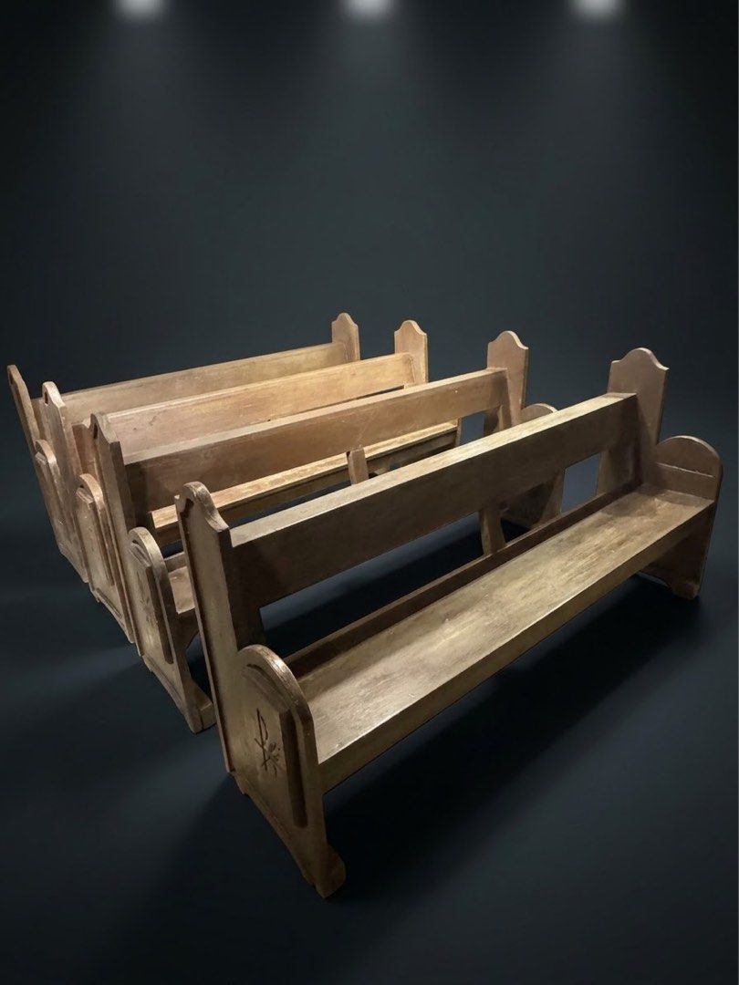 Vintage Church Pew Bench (Category: Vintage Collectibles) located in Manila. Submitted by sinaunang_gamit (Listing ID 1469163736, Image 1). Description: Vintage Church Pew Bench Length: 73 inches Height: 38 inches Width: 19 inches Made of Solid Wood Sturdy and ready to use ₱10k each.