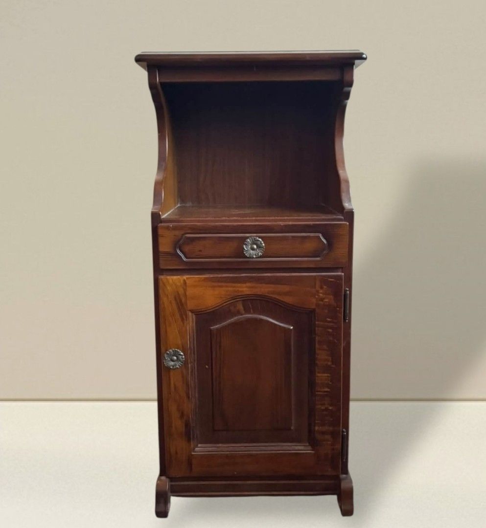 Vintage Karimoku Telephone Rack Side Table Cabinet (Category: Shelves, Cabinets & Racks) located in Quezon City. Submitted by dannikkishoppe2 (Listing ID 1469245598, Image 1). Description: Vintage Karimoku Telephone Rack Side Table Cabinet‼️₱4800‼️ In good condition Please manage your expectations as there might be minimal flaws. Color may vary due to lighting, it may appear darker or lighter in person. Check photos first before buying. Please re