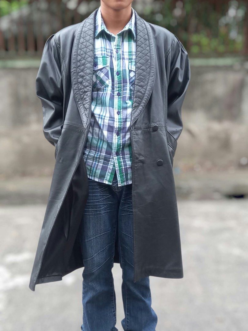 Vintage Leather Long jacket Matrix (Category: Coats, Jackets and Outerwear) located in Naga. Submitted by happeemarket (Listing ID 1469241859, Image 2). Description: No Brand FS: 1K Black Leather Jacket Model 5’3” Cow Leather Jacket DIMES FLAT LAID: Sh 18” CHEST 23.5 ARMHOLE 13” L40” SLV 23 #cowleatherjacket #MATRIX.