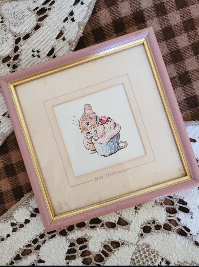 Vintage Mini Beatrix Potter Framed Art (Category: Frames & Pictures) located in Balanga. Submitted by marae_c (Listing ID 1469300705, Image 2). Description: Mr. TitleMouse In very good condjtion. With storage stains sa print. Other than that all goods. Very cutesy and perfect addition sa mga mahilig magcollect ng vintage/peter rabbit ..