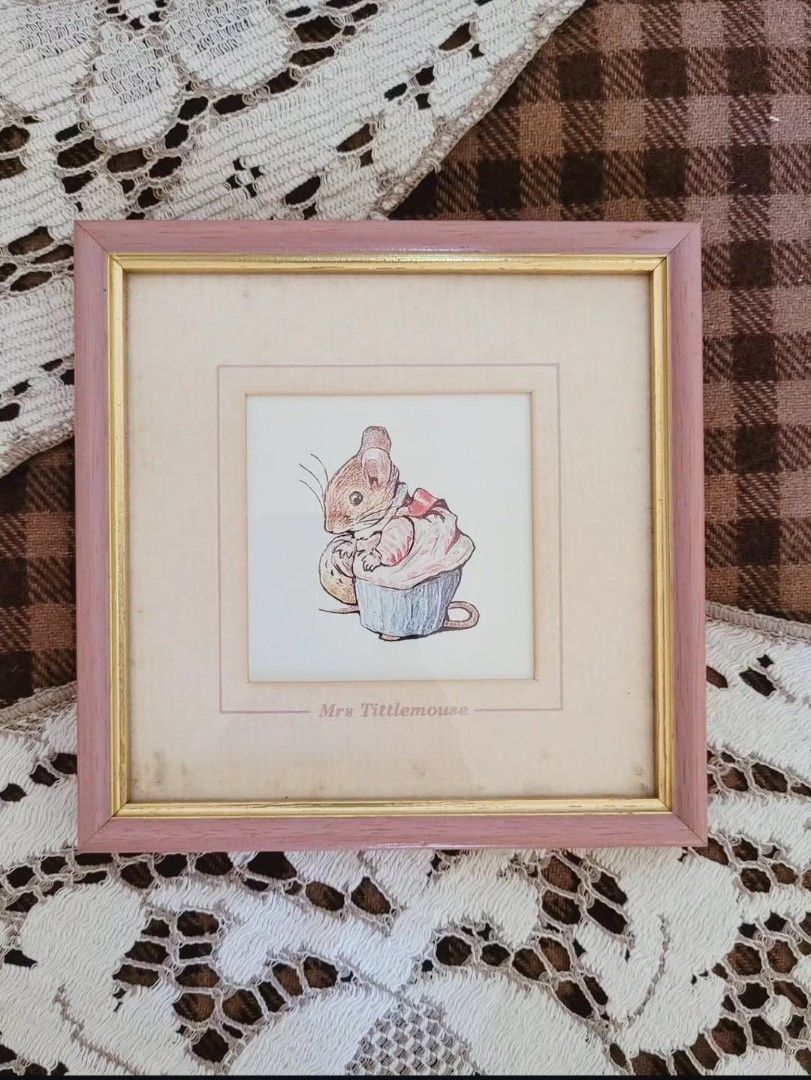 Vintage Mini Beatrix Potter Framed Art (Category: Frames & Pictures) located in Balanga. Submitted by marae_c (Listing ID 1469300705, Image 1). Description: Mr. TitleMouse In very good condjtion. With storage stains sa print. Other than that all goods. Very cutesy and perfect addition sa mga mahilig magcollect ng vintage/peter rabbit ..