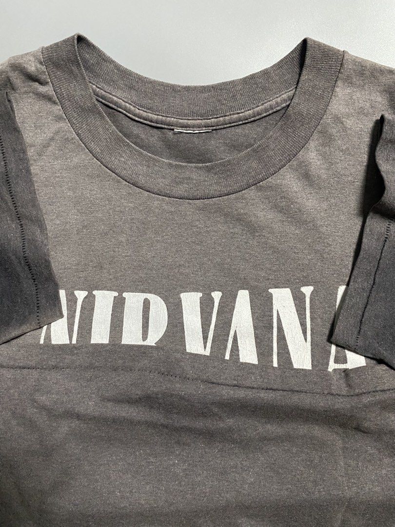Vintage Nirvana Bleach Shirt (Category: Tshirts & Polo Shirts ) located in Iloilo. Submitted by anything_goesph (Listing ID 1469303616, Image 3). Description: 21 inch pit to pit 31.5 inch lenght 8.5 inch sleeve 19.5 inch shoulder stain faded crackprints holes see photos for details.
