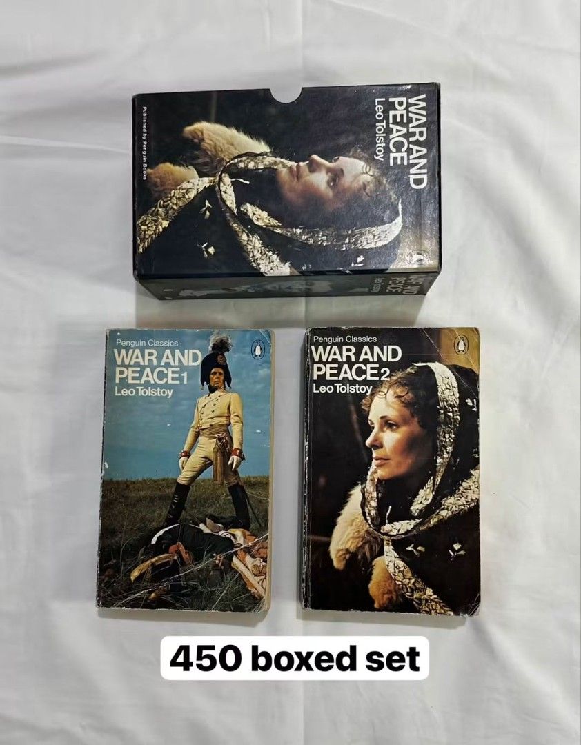 War and Peace Boxed Set Leo Tolstoy Penguin Classics (Category: Storybooks) located in Imus. Submitted by t0t3fairi3 (Listing ID 1469224297, Image 1). Description: Penguin Classics edition of Leo Tolstoy's War and Peace. Includes two paperback volumes and the original storage box. Books have minor shelf wear but pages are fully intact. A fantastic read for literature fans!.