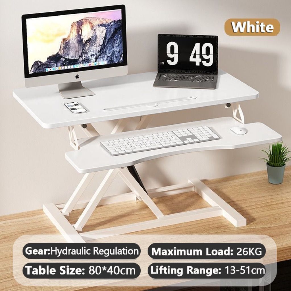 White adjustable desk/table riser (Category: Office Furniture & Fixtures) located in Quezon City. Submitted by roseyfinds (Listing ID 1469217031, Image 1). Description: Move-out sale. White 2-level desktop riser Looks good as new. Pick-up only via Lalamove or by buyer..