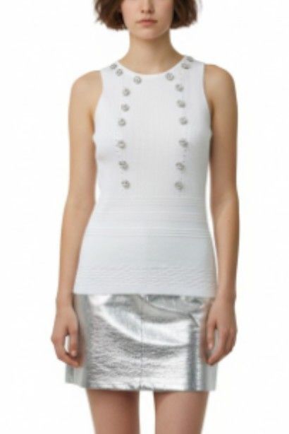 White knitted embellished top (Category: Sleeveless) located in Batangas. Submitted by thevanitychamber (Listing ID 1469187951, Image 1). Description: .