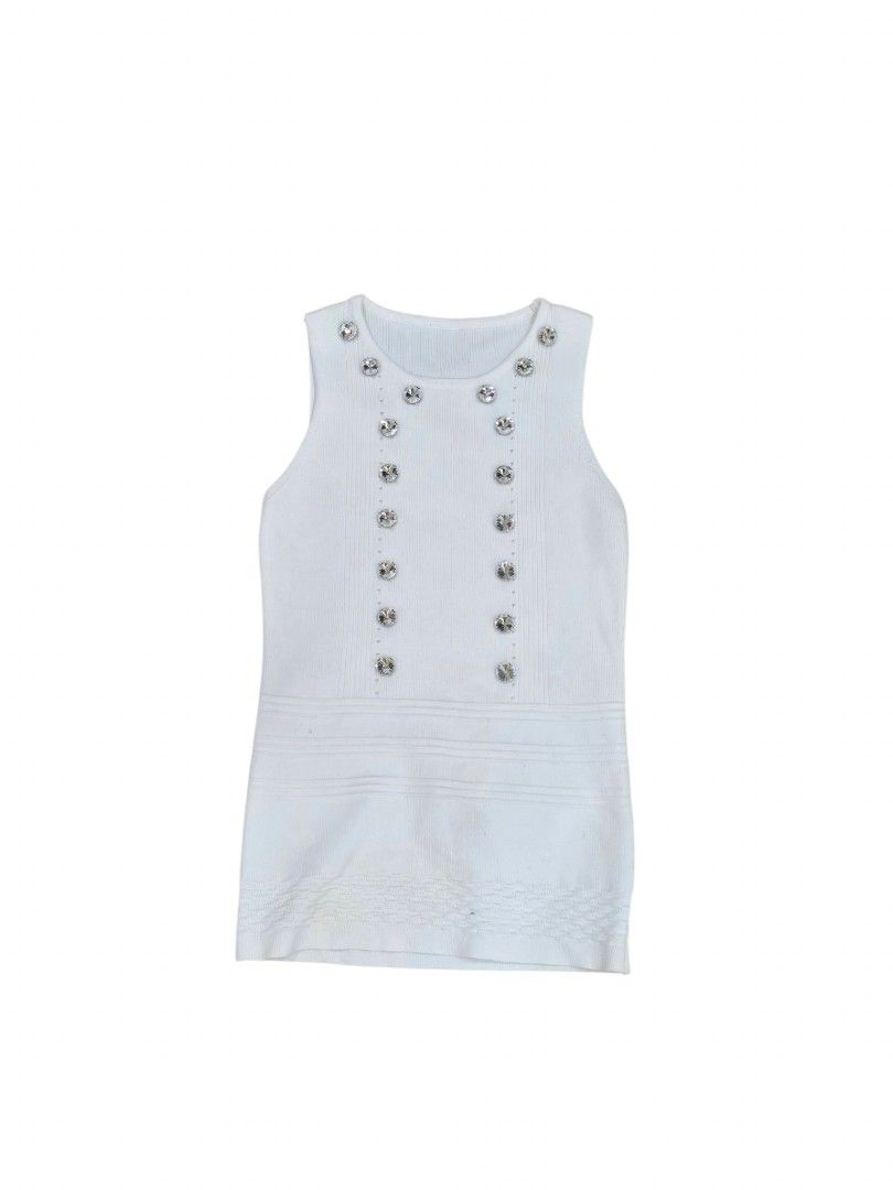 White knitted embellished top (Category: Sleeveless) located in Batangas. Submitted by thevanitychamber (Listing ID 1469187951, Image 2). Description: .