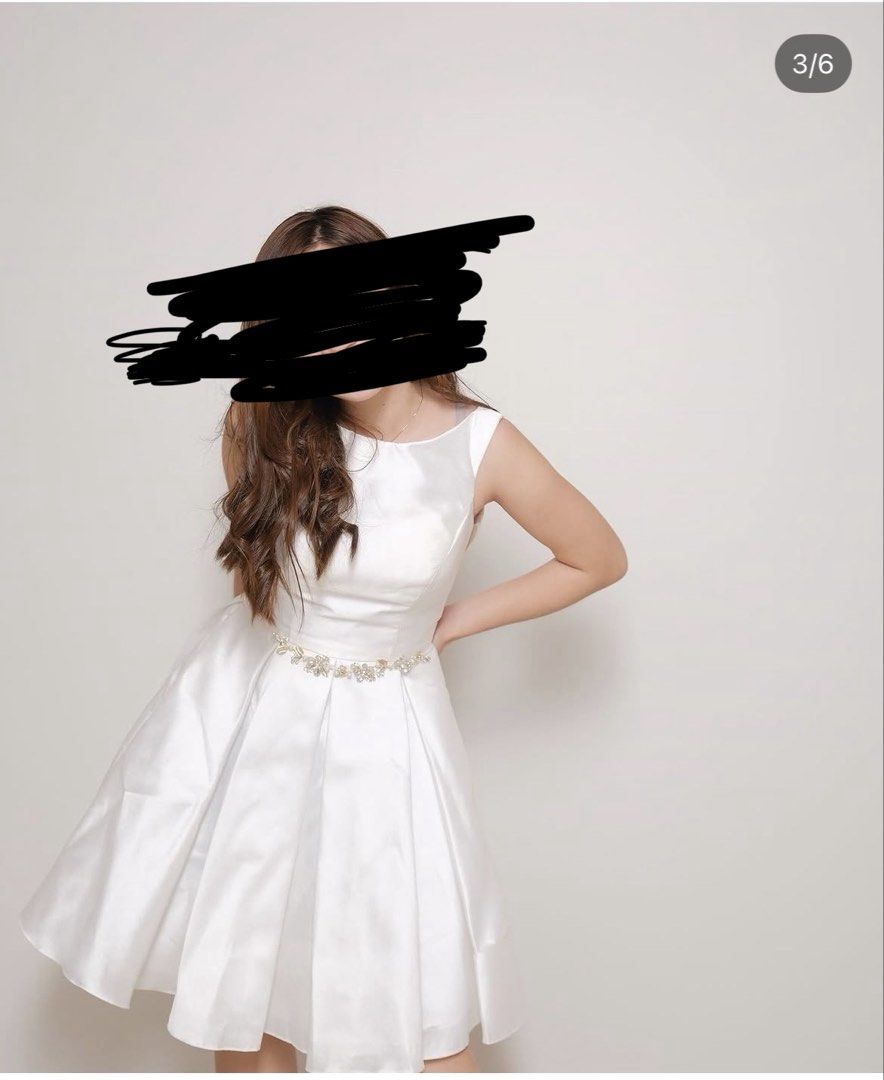 White Satin A-Line Mini Dress (Custom Made) (Category: Dresses) located in Malabon City. Submitted by ambertua (Listing ID 1469167656, Image 1). Description: White Satin A-Line Mini Dress (Custom Made) Custom-made white satin mini dress with a scoop neckline, fitted bodice, and a full pleated skirt. Deep V open back. Elegant and structured, great for bridal showers, civil weddings, graduations, or any occasion that calls for white. Note: For refe